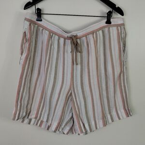 Natural Reflections Womens Shorts XL Pink Pull On Linen Blend Striped Boho
